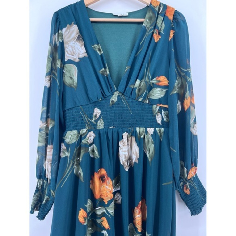 Baltic Born Teal Olivia Floral Maxi Dress V-Neck Green Size L - Picture 6 of 7